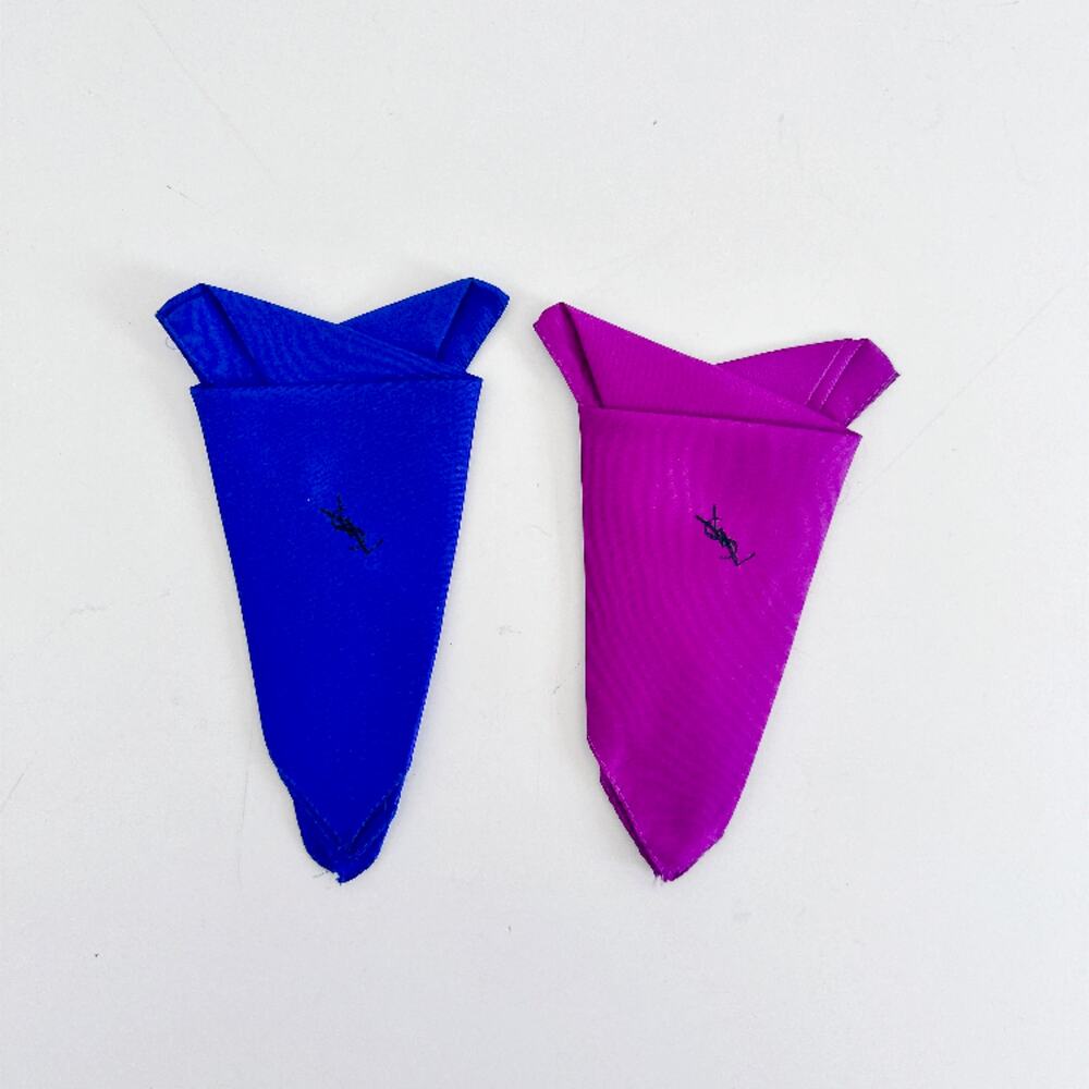 YVES SAINT LAURENT POCKET SQUARES SET OF 2 BLUE AND PURPLE